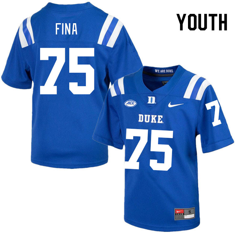 Youth #75 Bruno Fina Duke Blue Devils College Football Jerseys Stitched-Royal